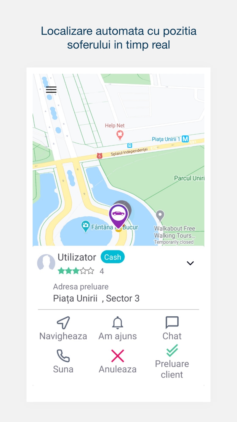 Echo Taxi - Aplicatie mobile de client si sofer pentru comenzi taximetrie