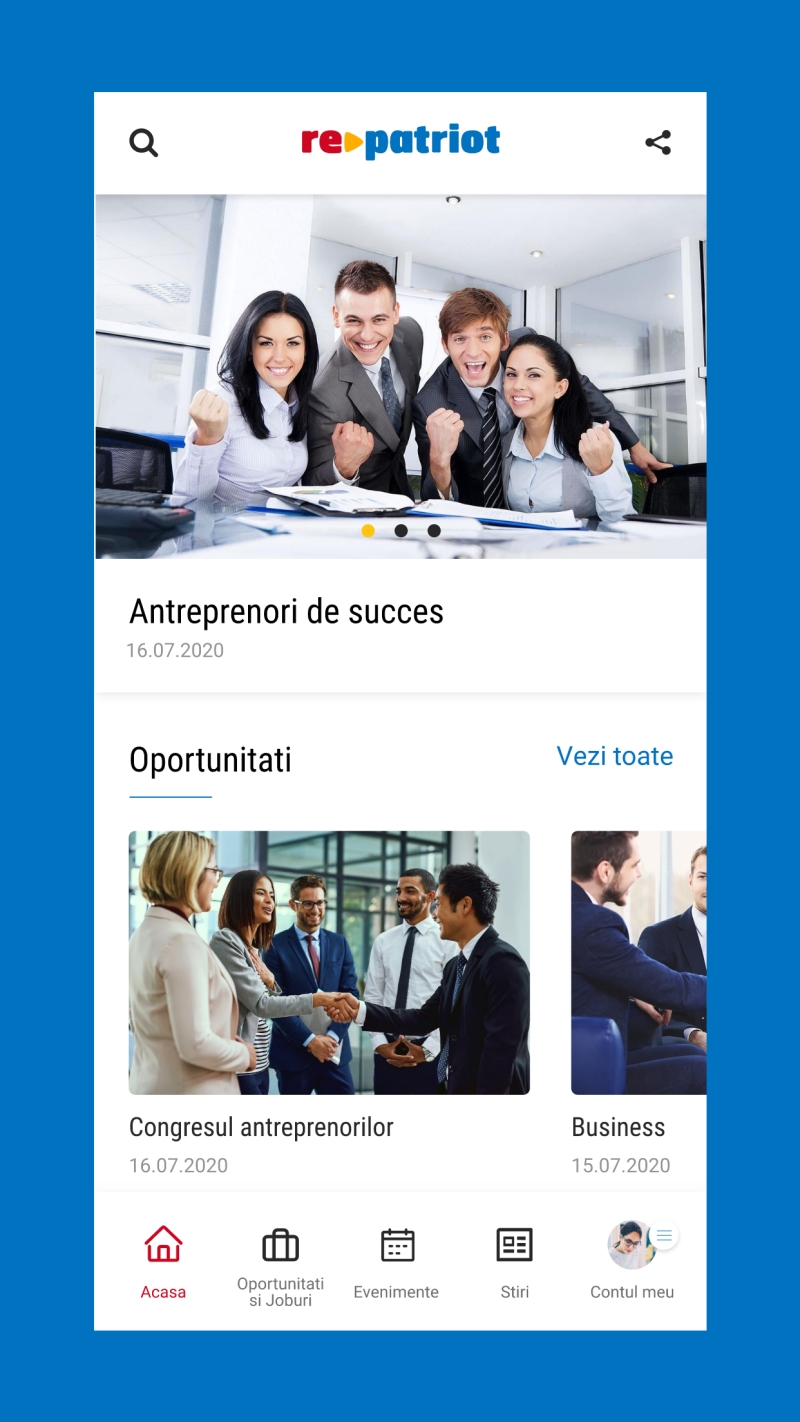 Repatriot - Aplicatie mobile pentru listare oportunitati de business si joburi diaspora
