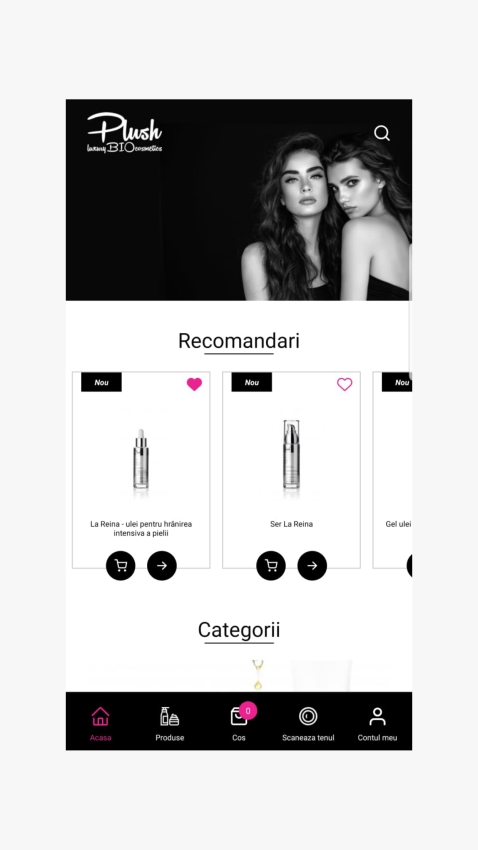 Plush BIO - Aplicatie mobile produse cosmetice si rutine zilnice personalizate