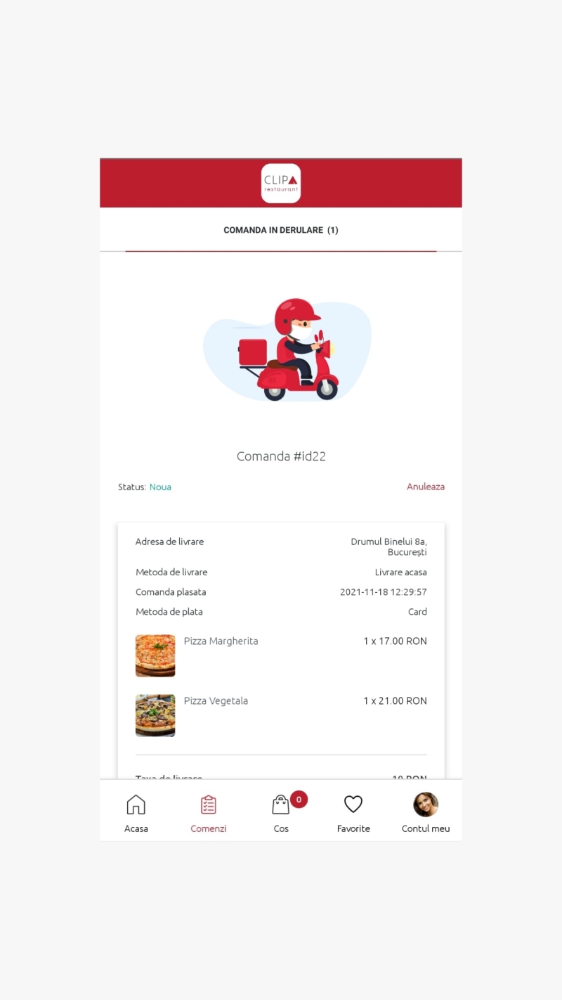 Clipa Delivery - Aplicatie mobile comenzi mancare pentru restaurante