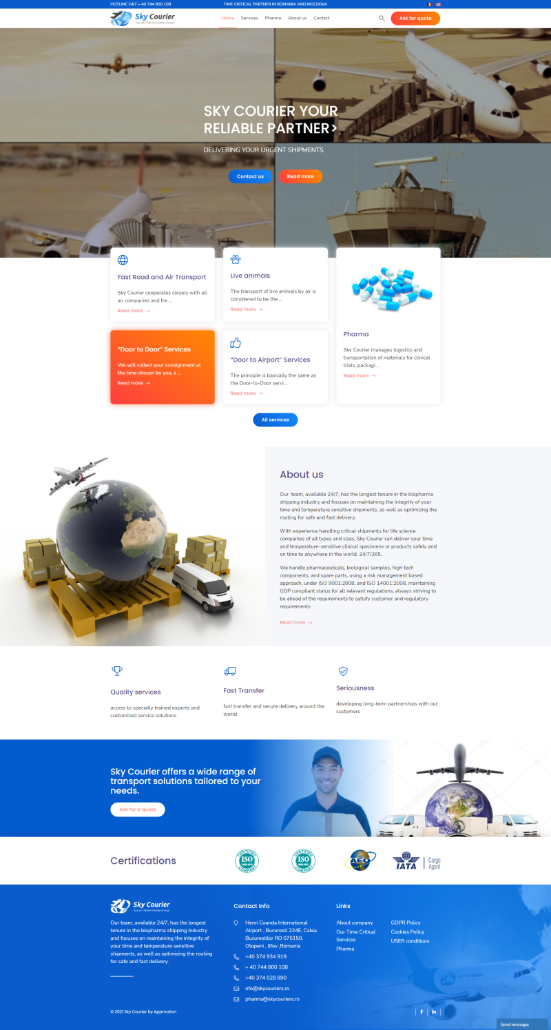 Sky Courier - Website de prezentare companie de transport