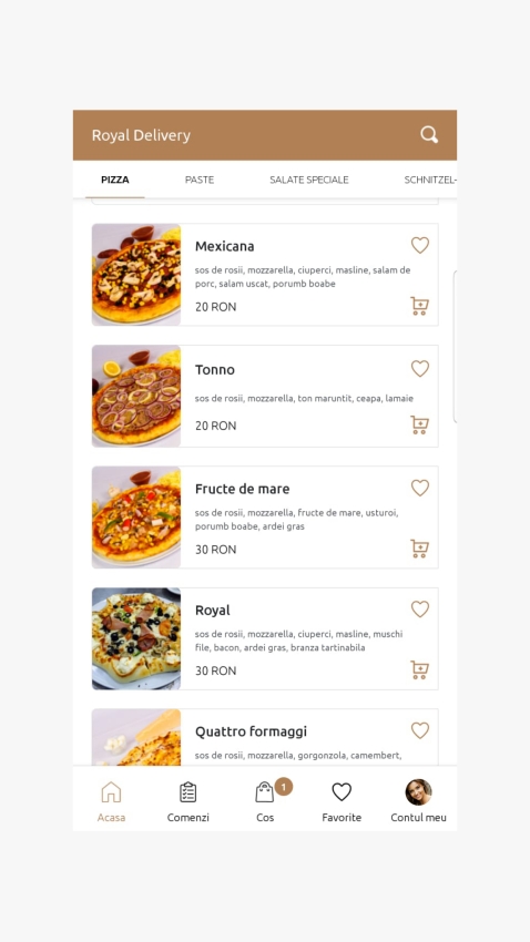 Royal Delivery - Aplicatie mobile pentru restaurant cu livrare mancare la domiciliu