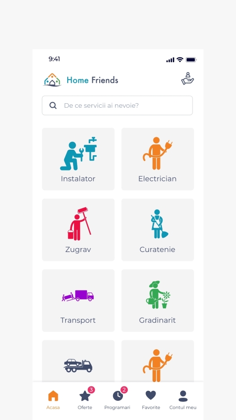 Home Friends - Aplicatie mobile Android si iOS pentru clienti si prestatori de servicii