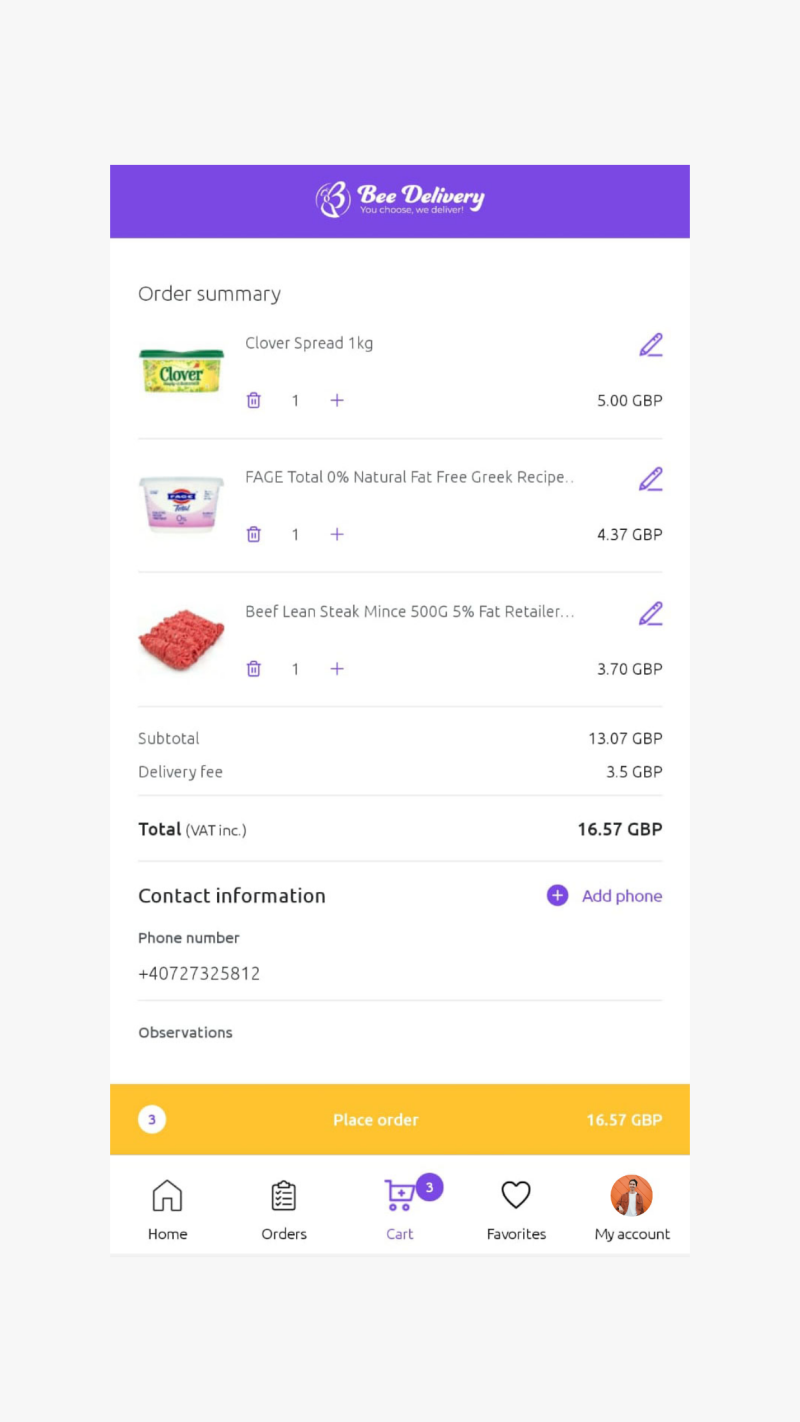Bee Delivery - Aplicatie Android si iOS pentru livrare comenzi supermarket