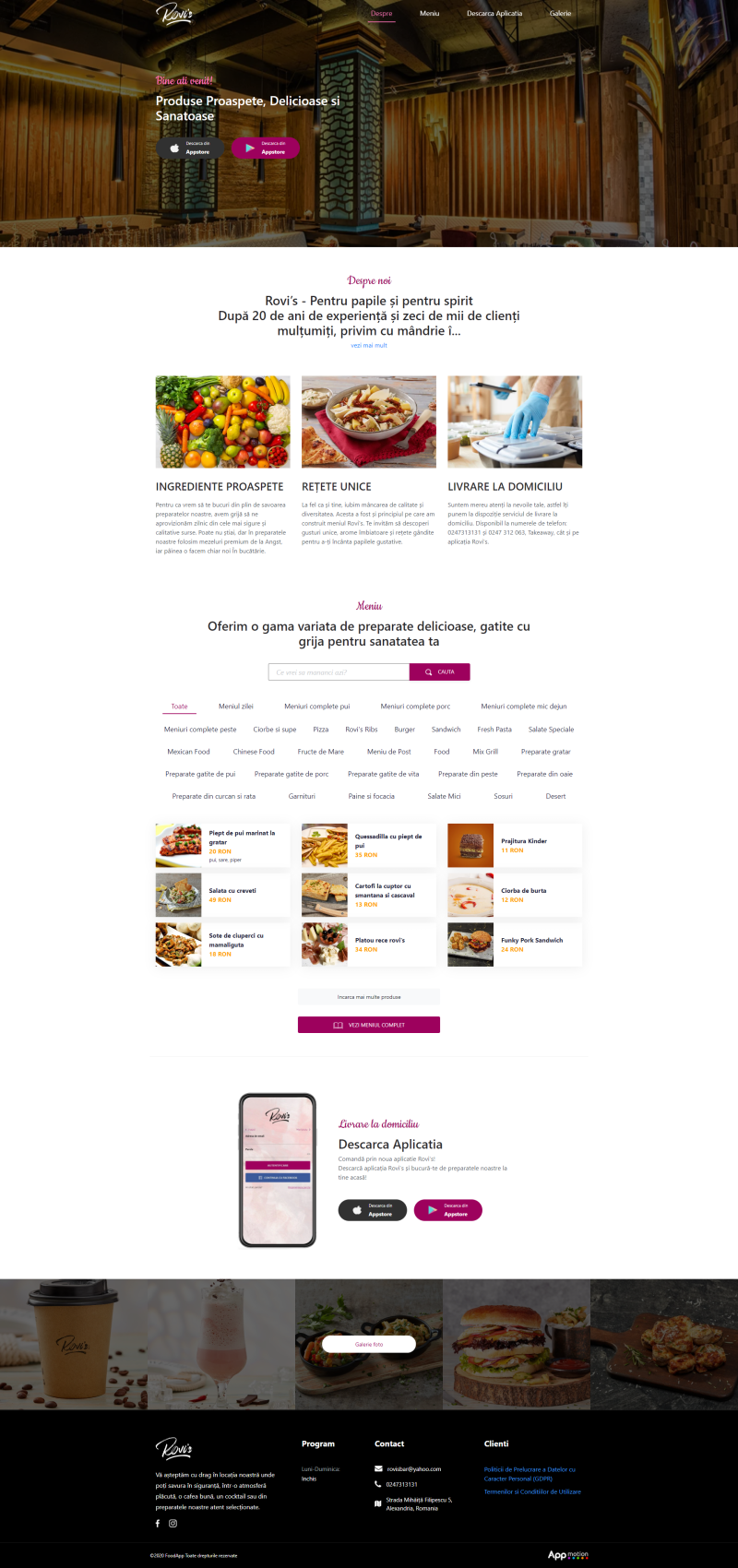 Rovi`s Bar - Landing page de prezentare aplicatie mobile