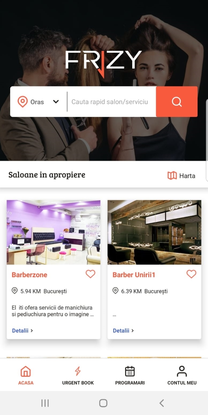Frizy - Aplicatie Android si iOS programari saloane de infrumusetare