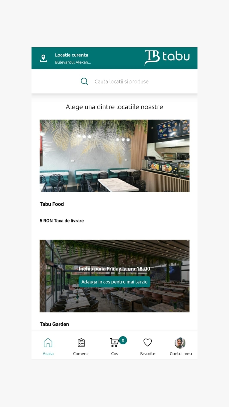Tabu Food - Aplicatie Android si iOS pentru comenzi mancare